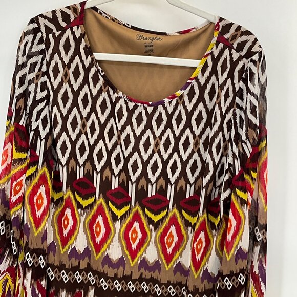 Wrangler XL Boho-Style Brown Printed Tunic Dress In Geometric Pattern - Picture 3 of 7
